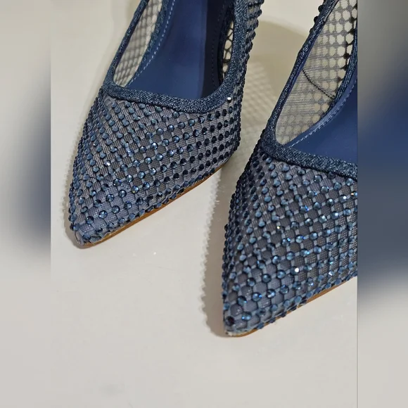 Nine West Freshe Denim Rhinestone Mesh Stiletto Pumps New Size 10 - Picture 14 of 16